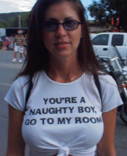 T-shirt saying You're a naughty boy, go to my room